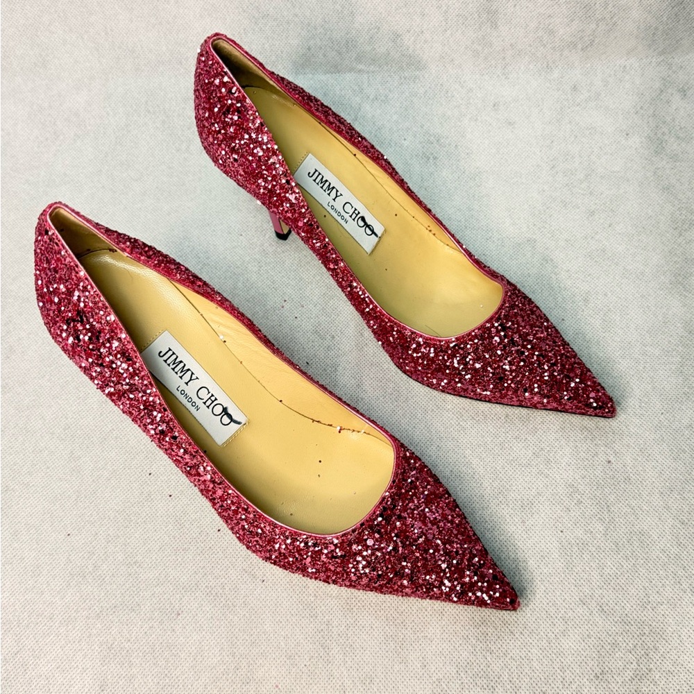 Jimmy Choo Pink Fuchsia Glitter Pump SZ 35.5 Romy Love